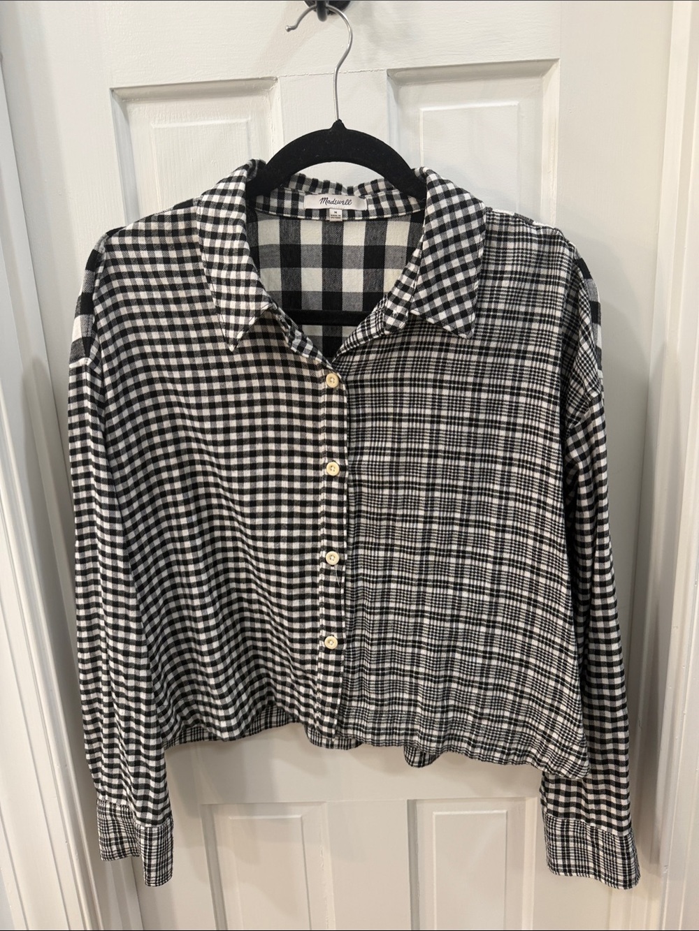 Madewell Signature Cropped Flannel Mixed Plaid Button-Up Shirt